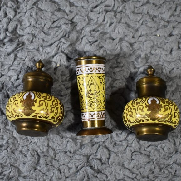 Other - Vintage Brass Krishna Salt and Pepper Shaker with Toothpick Holder Set